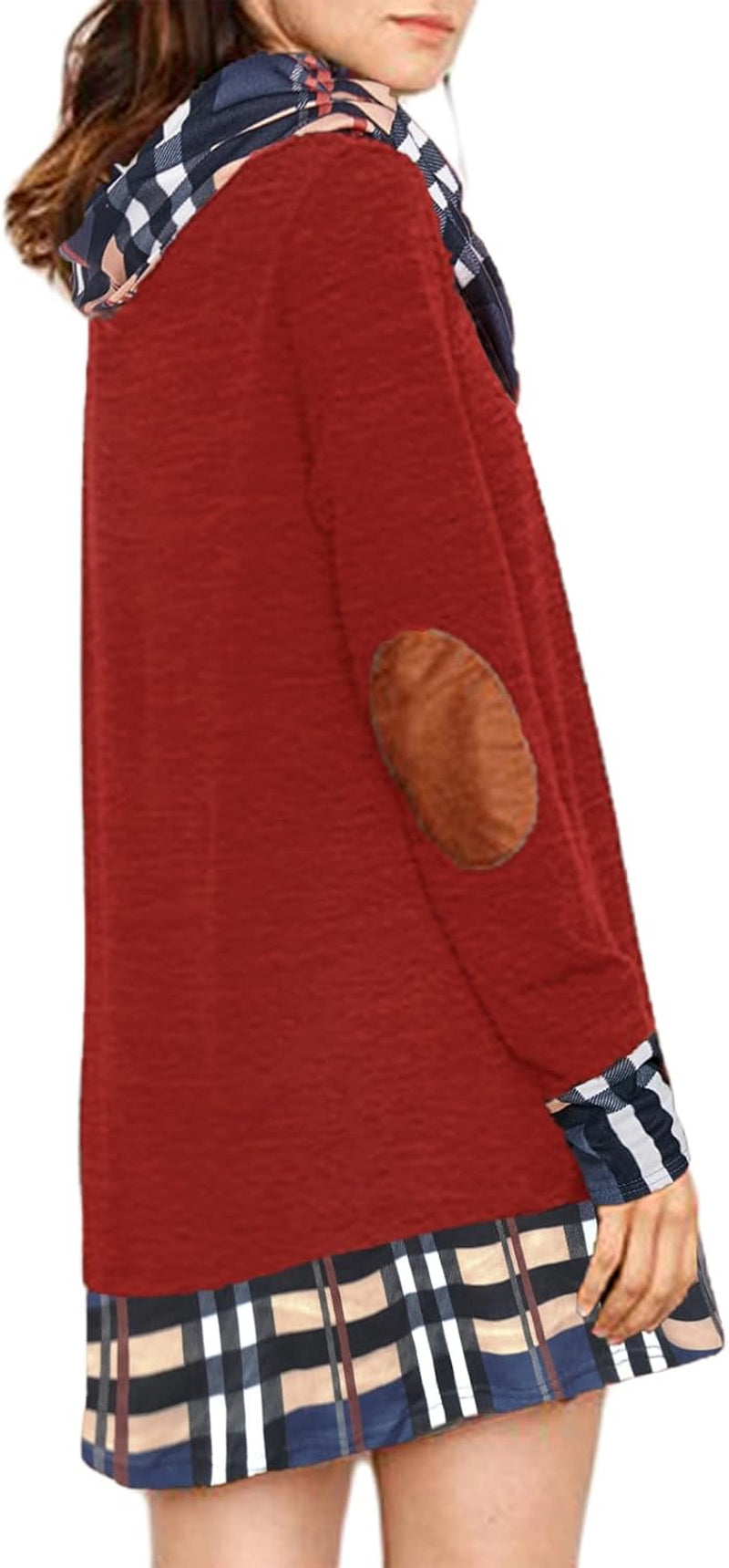 Women's Long Sleeve Plaid Cowl Neck Tunic Dress - Trendy Casual Fall and Winter Fashion
