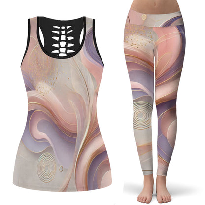 Chic and Comfy AOP Lady's Hollow Tank & Legging Set - Perfect for Active Days!