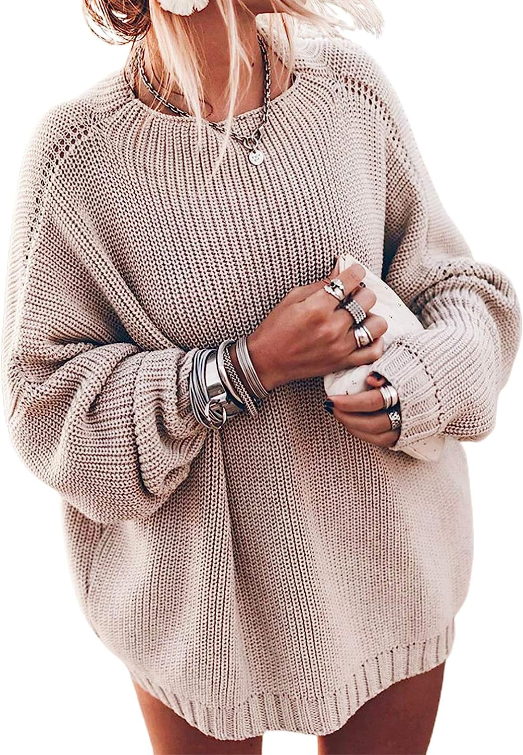 Elevate Your Wardrobe with Our Stylish Women's Oversized Batwing Sleeve Mock Neck Chunky Knit Pullover Sweater in Elegant Beige